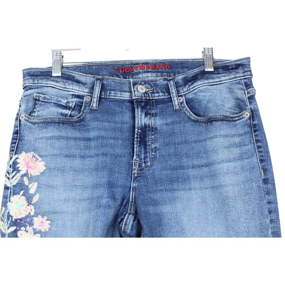 Lucky Brand Legend Sweet Straight Blue Embroidered Mid Rise Denim Jeans Size 12 - Picture 2 of 12